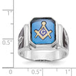 14k White Gold Polished and Textured with Black Enamel and Imitation Blue Spinel Masonic Ring, Size 10 - Birthstone Company