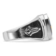 14k White Gold Polished and Textured with Black Enamel and Imitation Blue Spinel Masonic Ring, Size 10 - Birthstone Company