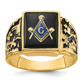 Men's Enamel and Onyx Masonic Ring in 14K Yellow Gold, 3.5mm, Size 10