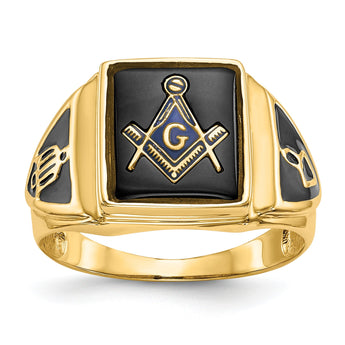 Men's Onyx Masonic Ring in 14K Yellow Gold, 2.5mm, Size 10