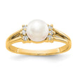 14k 6mm Fresh Water Cultured Pearl AA Diamond ring - Birthstone Company