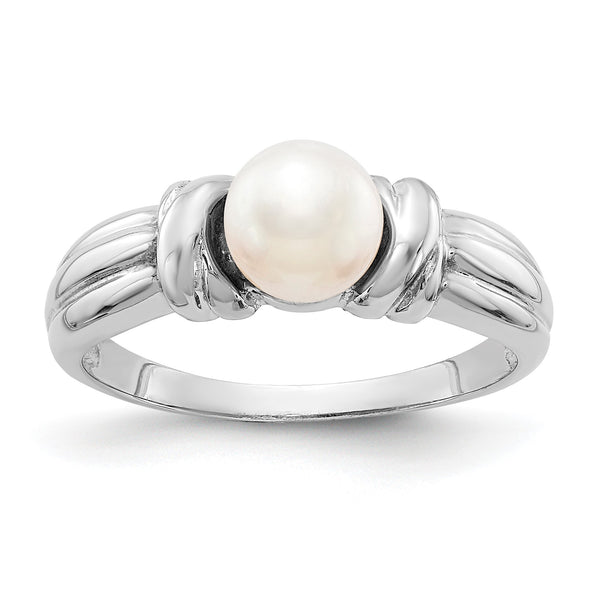 14k White Gold 6mm Fresh Water Cultured Pearl Ring - Birthstone Company