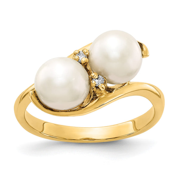 14k 6mm Fresh Water Cultured Pearl AA Diamond ring - Birthstone Company