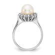 14k White Gold 7.5mm Fresh Water Cultured Pearl AA Diamond Ring - Birthstone Company