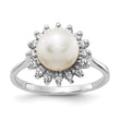 14k White Gold 7.5mm Fresh Water Cultured Pearl AA Diamond Ring - Birthstone Company