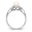 14k White Gold 5.5mm FW Cultured Pearl AA Diamond ring, Size 6 - Birthstone Company