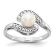 14k White Gold 5.5mm FW Cultured Pearl AA Diamond ring, Size 6 - Birthstone Company