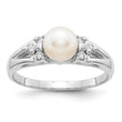 14k White Gold 6mm Fresh Water Cultured Pearl AA Diamond ring - Birthstone Company