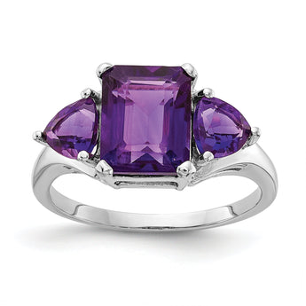 14k White Gold Amethyst 3-Stone Ring