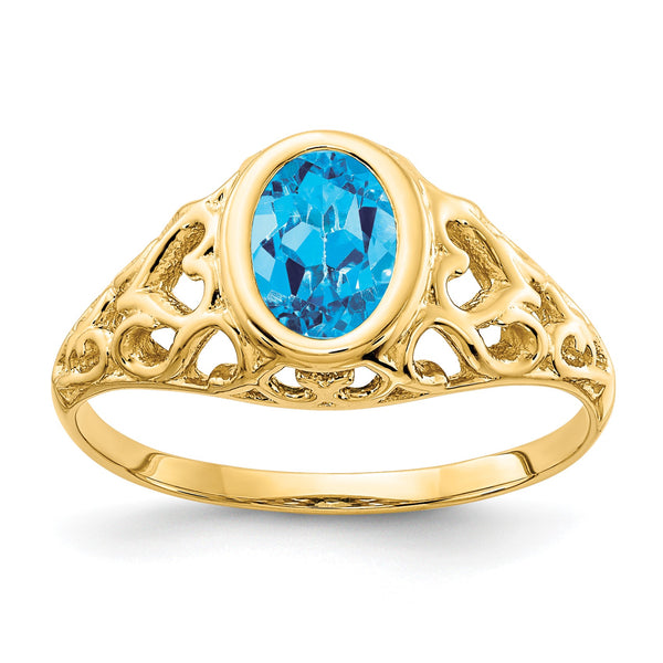 14k 7x5mm Oval Blue Topaz ring - Birthstone Company