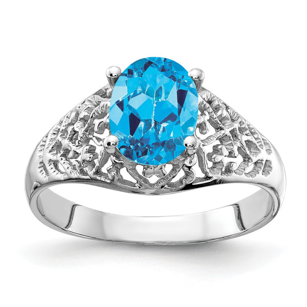 14k White Gold 8x6mm Oval Blue Topaz ring - Birthstone Company