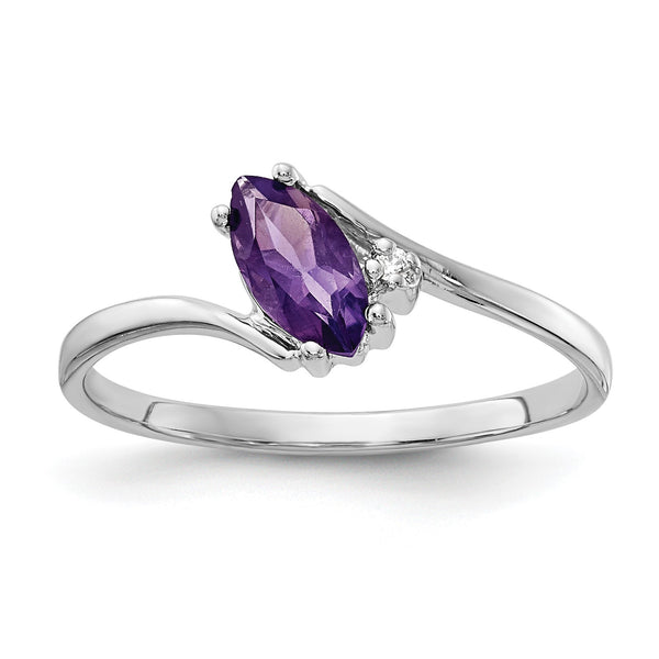14k White Gold 7x3.5mm Marquise Amethyst AA Diamond ring - Birthstone Company