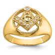 14k Men's Polished and Textured A Quality Diamond Masonic Ring, Size 10 - Birthstone Company