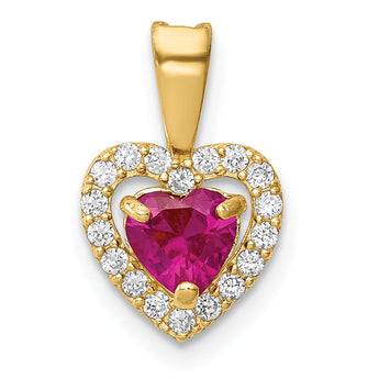 14K Polished Red and Clear CZ Heart Pendant