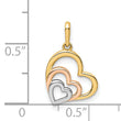14K w/Rose and White Rhodium Polished 3 Hearts Pendant