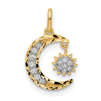 14k CZ Diamond-cut Moon and Star Pendant