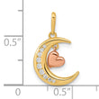 14K Two-tone CZ Moon Heart Pendant