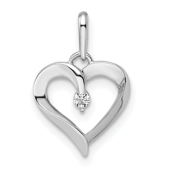 14k White Gold CZ Heart Pendant
