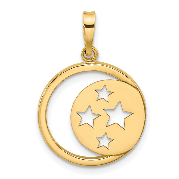 14K Polished Moon and Stars Cut Out Pendant