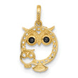 14K Polished Black and White CZ Mommy and Baby Owl Pendant