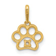 14k Polished CZ Paw Print Pendant
