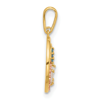 14K with Rose Rhodium Polished Multicolor CZ Sea Life Pendant