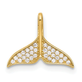 14k Polished CZ Whale Tail Pendant