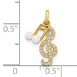 14K Polished CZ and Freshwater Cultured Pearl Music Notes Pendant
