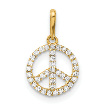 14k Polished CZ Peace Sign Pendant