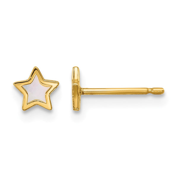 14K Polished Mother of Pearl Star Post Earrings - Birthstone Company