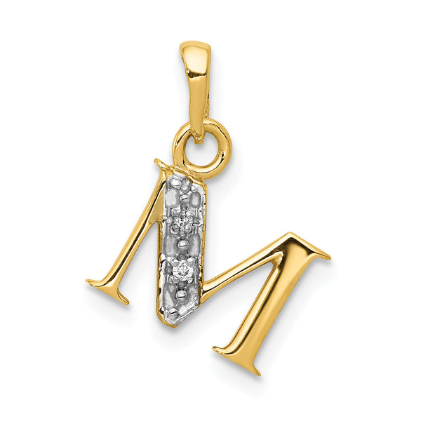 14K & Rhodium Polished .01ct Diamond Initial M Charm