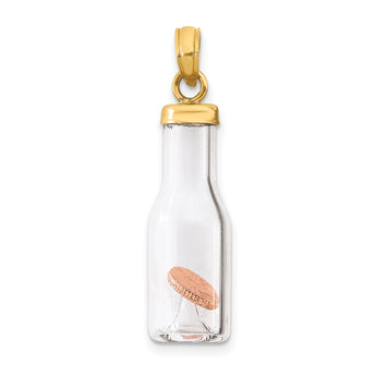 14k 3-D Mini Penny in Glass Bottle Pendant