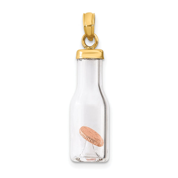 14k 3-D Mini Penny in Glass Bottle Pendant