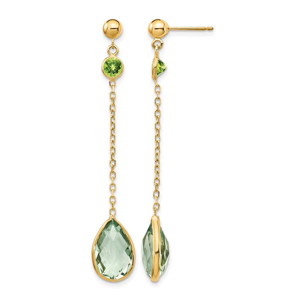 14K Peridot and Green Quartz Post Earrings - Birthstone Company