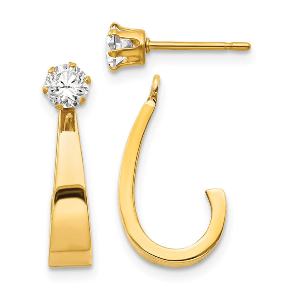 14k J Hoop with CZ Stud Earring Jackets - Birthstone Company