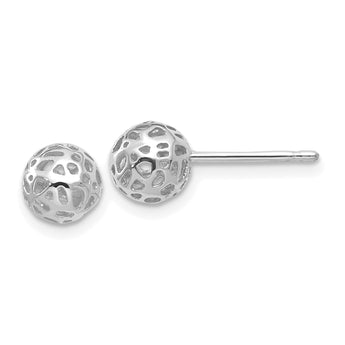 14K White Gold Fancy Ball Post Earrings
