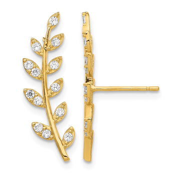 14K CZ Fern Ear Climber Earrings - Birthstone Company