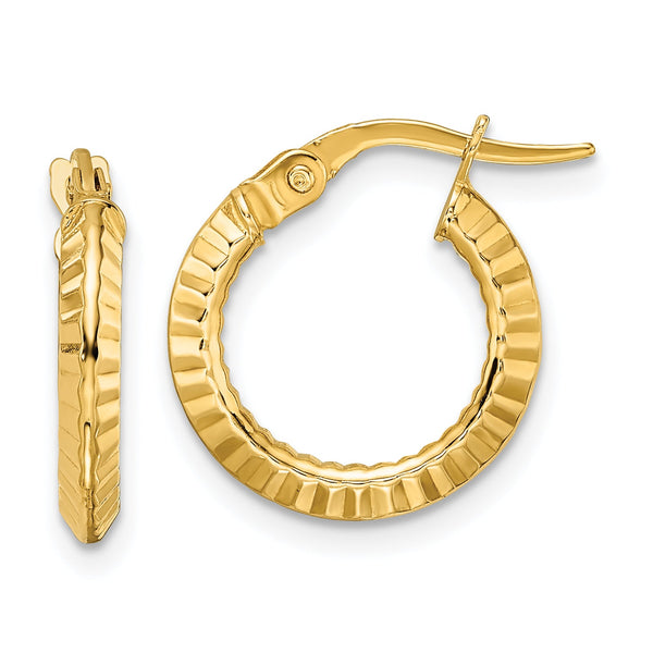 14k Polished and Diamond-cut Hoop Earrings
