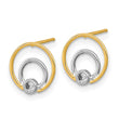 14K Polished White Rhodium CZ Double Circle Post Earrings - Birthstone Company