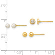 14K Polished Set of Ball Post Pearl and CZ Bezel 3 Pair Earrings Set - Birthstone Company