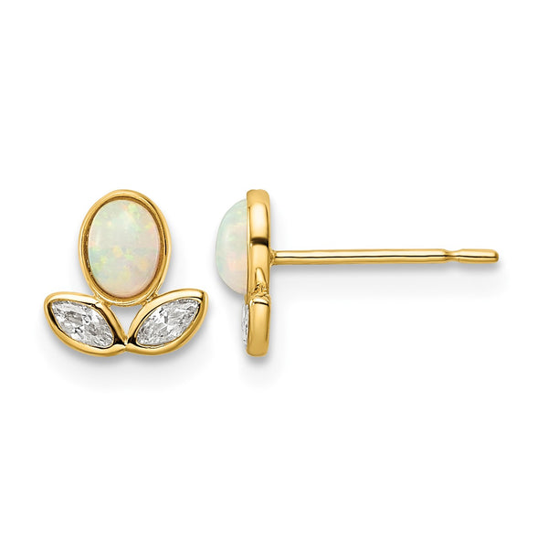 14k CZ & Created Opal Post Earrings - Birthstone Company