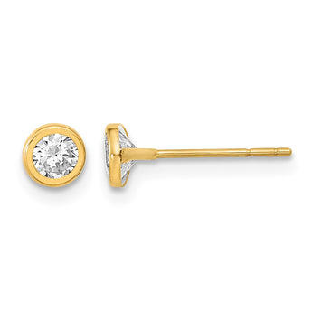 14K Polished Circle Bezel with CZ Post Earrings - Birthstone Company