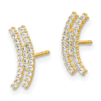 14K Polished Curved Bar CZ Post Earrings - Birthstone Company