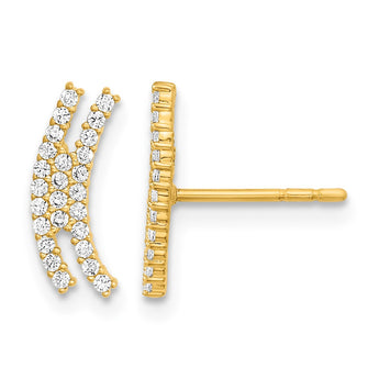14K Polished Curved Bar CZ Post Earrings - Birthstone Company