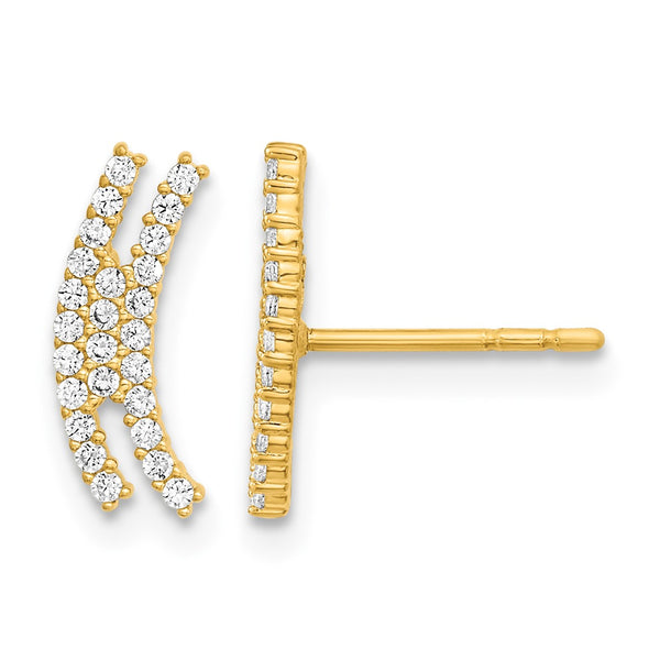 14K Polished Curved Bar CZ Post Earrings - Birthstone Company