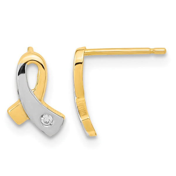 14K Gold White Rhodium CZ Awareness Post Earrings - Birthstone Company