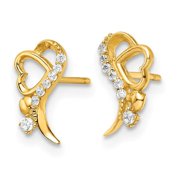 14k Yellow Gold Polished CZ and Heart Post Earrings - Birthstone Company
