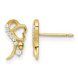 14k Yellow Gold Polished CZ and Heart Post Earrings - Birthstone Company
