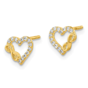 14K Polished Cut Out Heart and Infinity Sign CZ Post Earrings - Birthstone Company