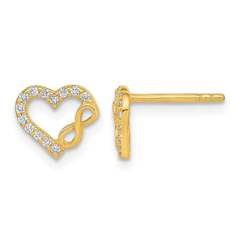 14K Polished Cut Out Heart and Infinity Sign CZ Post Earrings - Birthstone Company